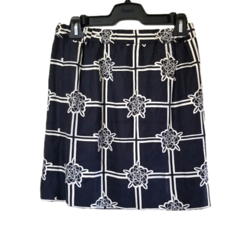Fossil Silk Lined Mini Pencil Skirt Elastic Waist Abstract Art Deco Size Small